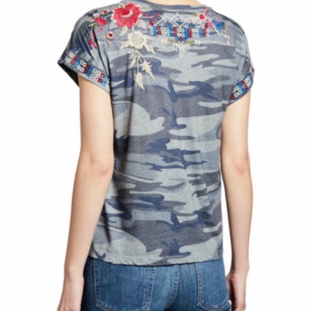 Johnny Was Floral Embroidered Camo Top Tee - Picture 3 of 11